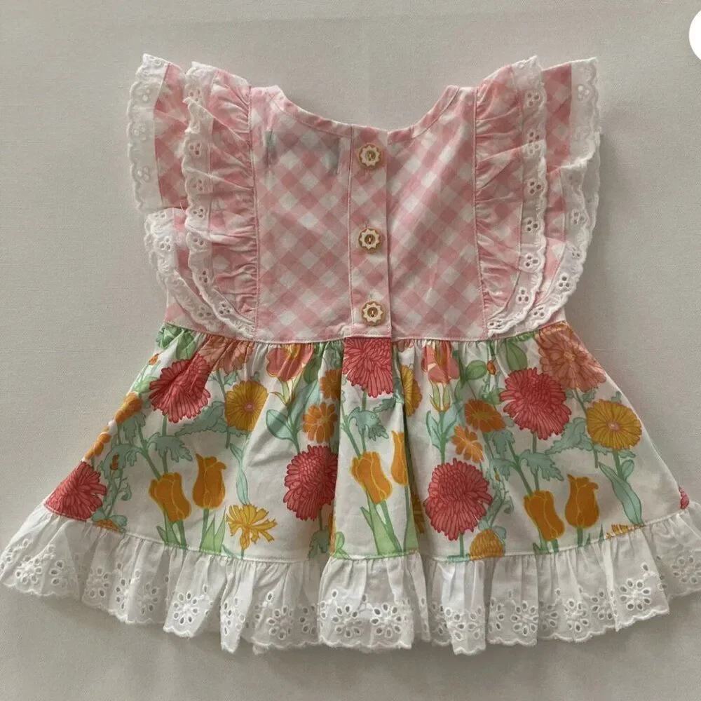 Serendipity pink and white cotton summer Top size 12-18 Months EUC